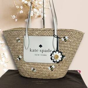 ☆人気モデル☆kate spade NEW YORK ケイトスペード かごバッグ トートバッグ ストロー 蜂 花 honey bee straw tote bag ビー フラワー