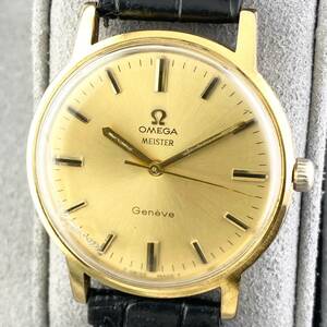 【1円〜】OMEGA オメガ 腕時計 メンズ 手巻き Geneve ジュネーブ MESTER マイスター Wネーム ゴールド文字盤 ラウンドフェイス 訳有 可動品