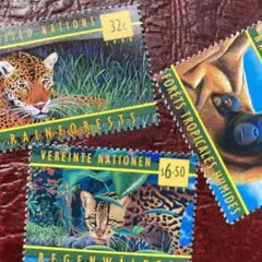 52103セール現品限り　外国切手未使用　国連発行動物3種揃自然環境