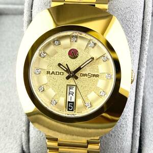 【1円〜】RADO ラドー 腕時計 メンズ AT 自動巻 DIASTAR ダイヤスター 11Pストーン ゴールド文字盤 648.0413.3 デイデイト 可動品