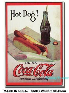 コカ・コーラブランド -ホットドッグ- アメリカ雑貨 アメリカン雑貨 サインプレート ティンサインボード インテリア 壁飾り 人気
