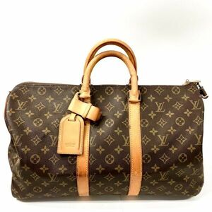 仙22＆35 Louis Vuitton M41428 モノグラム キーポル45 ボストンバッグ ブラウン系 カデナ ネームタグ付 LV ルイヴィトン 旅行 鞄