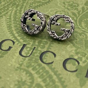 α綺麗【GUCCI グッチ インターロッキングG ピアス シルバー925 アンティーク調 レディース メンズ アクセサリー ロゴモチーフ】TK1322