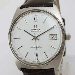 2405-504 オメガ オートマチック 腕時計 OMEGA シーマスター 日付 白文字盤 シーホース レザーベルト