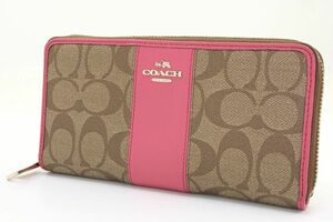 難有★COACH★コーチ★シグネチャーストライプ ラウンドファスナー長財布★F52859