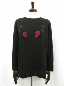 HH超美品【ヨウジヤマモトプールオム Yohji Yamamoto POUR HOMME】刺繍デザイン カットソー 長袖Tシャツ(メンズ)3 黒 HK-T63-912●29MT4924