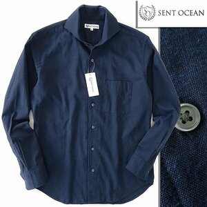 新品 セントオーシャン リネン混 シャンブレー カッタウェイ シャツ M 紺 【HJD631_72】 SENT OCEAN メンズ 春夏 サマー スラブ 綿麻