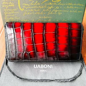 レア 限定EU製＆定価68万◆UABONI*最高級アリゲーター・ラウンドファスナー長財布◆手染め 幻 パティーヌ クロコ長財布 メンズウォレット