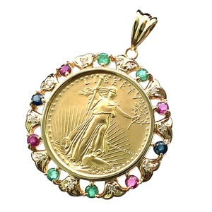 リバティ金貨 イーグル 1986年 12.7g アメリカ K18/22 ダイヤモンド マルチストーン イエローゴールド コイン ペンダントトップ Gold