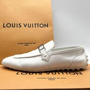 1円 【美品】 LOUIS VUITTON ルイヴィトン 【王者の風格】 メンズ ローファー ビジネス ローカット スニーカー 靴 LVロゴ 金具 レザー 白