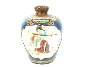 中国古玩 牡丹仙子図陶器ボトル 1990年代 直径12cm 高さ18cm 紹興花彫酒が収められていたボトル AES505
