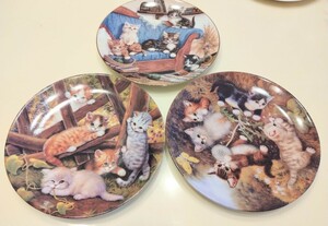 「1円出品〜」The Bradford Exchange KAHLA 猫 飾り皿 3枚 21cmプレート 絵皿 コレクション 食器 ドイツ