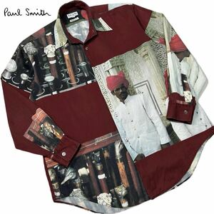 美品/L相当●Paul Smith ポールスミス メンズ 総柄 【大人の遊び心】クラシックデザイン オーバーサイズ 長袖 シャツ 希少 イタリー 春夏