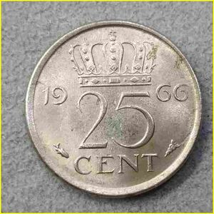 【オランダ 25セント 硬貨/1966年】 25 CENT/旧硬貨/コイン/25Ct/古銭/NEDERLANDEN
