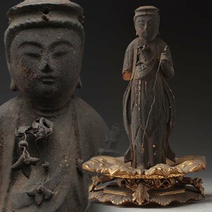 ER947 時代 古仏 漆箔 木造「観音菩薩立像」全高13.5cm 重50g・漆金木雕觀音菩薩像・仏像・佛像 仏教美術