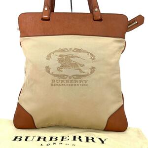 【希少　現行ロゴ】Burberry バーバリー　ロゴ　トート　レザー　ホース 金具　キャンバス　ノバチェック　ESTABLISHED 1856 高級