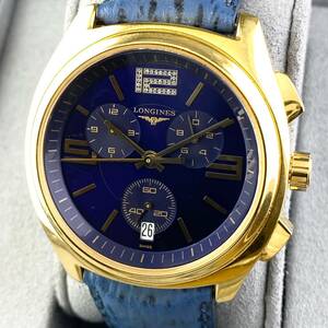 【1円〜】LONGINES ロンジン 腕時計 メンズ クロノグラフ L3.633.2 ルンゴマーレ ブルー文字盤 ゴールド 世界限定2500本 可動品