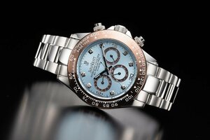 【当店限定品】8石天然ダイヤモンド付き 自動巻き オートマティック 腕時計 【アイスブルー水色】 クロノグラフ JAPAN KRAFT 時計 ダイヤ