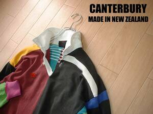 希少ニュージーランド製CANTERBURYラガーシャツ44inマルチカラー正規カンタベリーRUGBYクレイジージャージMADE IN NEW ZEALAND