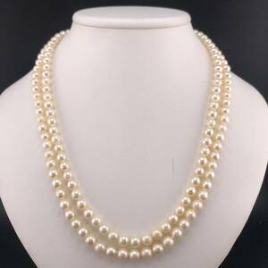 P05-0032 2連☆アコヤパールネックレス 6.5mm~7.0mm 約52cm 69.7g ( アコヤ真珠 2連 Pearl necklace SILVER )
