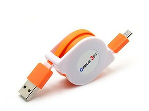 USBケーブル 巻き取り 伸縮タイプ MICRO USB TO USB 充電 データ転送 カラフル SP版#3メートル#オレンジ