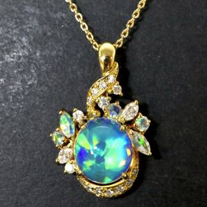 CrescentVert(クレサンベール)◆K18 オパール/天然ダイヤモンドネックレス◆M 約3.7g 約40.5cm opal diamond necklace EB5/EB5