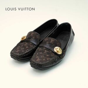 Louis Vuitton ルイヴィトン 38 24.0 ローファー モノグラム ゴールド金具 キャンバス地 エナメル ブラウン/PC22