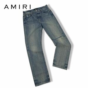 USA製 正規品 AMIRI アミリ Denim pants ヴィンテージ加工 デニムパンツ ジーンズ 革パッチ ボタンフライ ロゴプレート ヒゲ 31