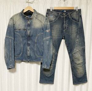 美品☆[PROmo jeans PMJ] MIAMI+DALLAS バイカーデニムセットアップ ライダース パンツ 34 イタリア製 プロモジーンズ