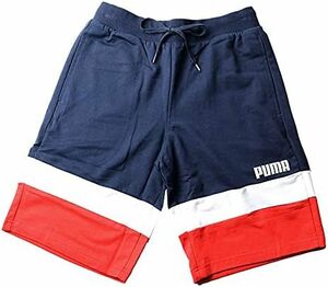 【KCM】Z-puma-548-M★展示品★【PUMA/プーマ】メンズ　カラーブロック 薄手 スウェット ハーフパンツ　585045-06　ネイビー　M