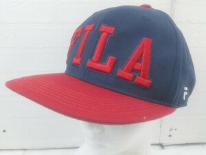 ◇ FILA フィラ ロゴ刺繍 野球帽 帽子 キャップ ネイビー レッド サイズ57-59ｃｍ メンズ レディース E