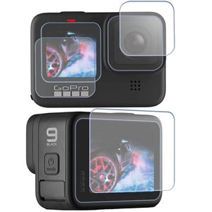 GoPro HERO 9 BLACK 対応 フィルム 保護強化ガラスフィルム 3枚入り ( 背面タッチスクリーン＋レンズ＋前面スクリーンフィルム )