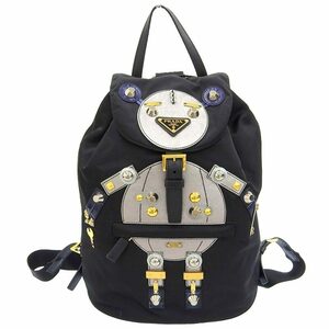 プラダ PRADA ロボット バックパック リュックサック ナイロン レザー ブラック シルバー 1BZ032 中古 新入荷 OB1739