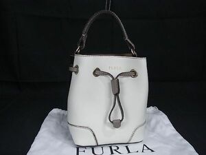 1円 ■新品同様■ FURLA フルラ ステイシー ミニ レザー ワンハンドル ハンドバッグ レディース ホワイト系×ブラック系 AQ4801