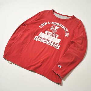 ★アメカジ 古着 チャンピオン champion リバーシブル ロンT L レッドxグレー 2フェイス カレッジロゴ プリント カットソー L／S★