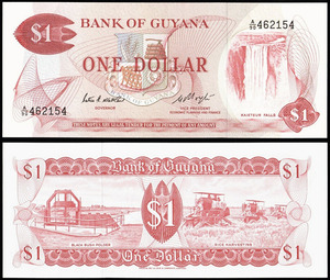 ギアナ 1ドル紙幣 1966年－1992年 156mm×56mm　未使用