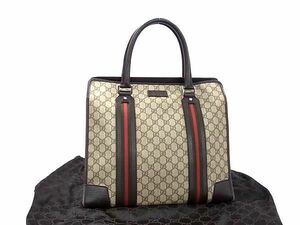 1円 GUCCI グッチ 145842 シェリーライン GGスプリーム PVC×レザー トートバッグ ハンドバッグ ショルダーバッグ ブラウン系 AW9468