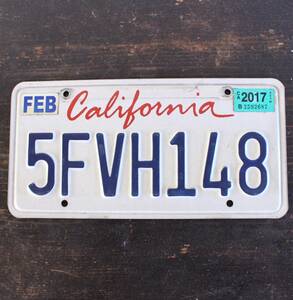 【クリックポスト 送料無料】* カリフォルニア ナンバープレート 2017年 ライセンスプレート カープレート CALIFORNIA 「5FVH148」 96