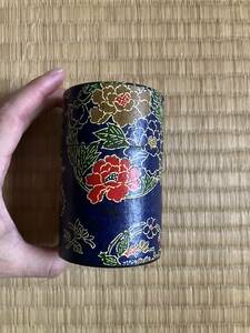 茶缶　紺花柄