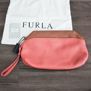 FURLA クラッチバッグ ストラップ ハンドバッグ セカンドバッグ 本革 レザー ピンク系 オレンジ系 フルラ レディース カバン