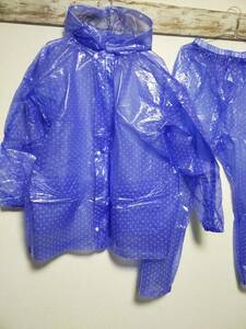 半透明　ビニール合羽　ブルー　レインコート　ジャケット　パンツ　セット　PVC　レインスーツ