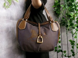 ●超美品●CELINE セリーヌ●ビタースウィート●馬車ロゴ刺繍●キャンバス カーフ レザー 本革●ハンド バッグ●ネイビー 茶●B5●Js45857