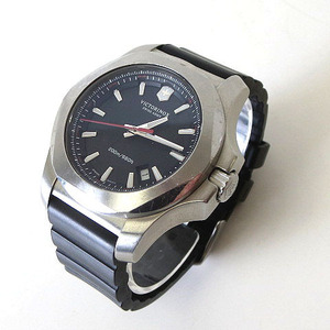 ビクトリノックス VICTORINOX 腕時計 スイスアーミー イノックス デイト 241682 クオーツ SS ラバーベルト 黒 ブラック シルバー ウォッチ