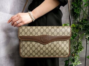 超美品●GUCCI オールド グッチ●GGスプリーム●PVC カーフ レザー 本革●ショルダー バッグ●ベージュ ブラウン●G金具●かばん●Js45998