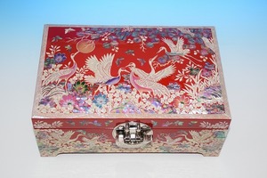◆■◆韓国　伝統工芸■最高級螺鈿宝石箱■８号鶴の群れ・朱■豪華！◆ ■◆