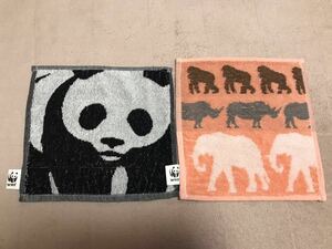 新品 WWF 世界自然保護基金 オリジナル パンダ ゴリラ サイ ゾウ ハンドタオル オーガニックコットン 2枚セット タオルハンカチ