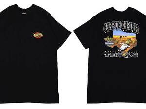 [L] 00s Harley Davidson プリント 胸ポケット Tシャツ USA製 ブラック 黒 ハーレー ロゴ バイク ホットロッド ビンテージ vintage 90s