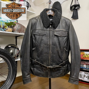 Harley-Davidson ハーレーダビッドソン レディース ダメージ加工 レザージャケット ブラック/M ◇バイク アウター コート ライダース 本革