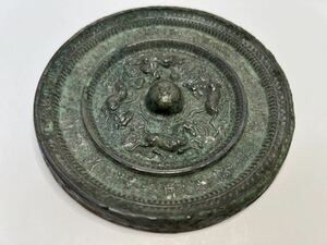 中国 古美術 古銅鏡 獣 銅鏡 古鏡 古銅 中国古玩 唐物 銘有り 時代物 古物保証 