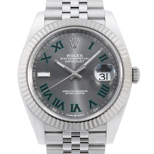 ロレックス デイトジャスト41 126334 グレー グリーンローマ 5列 ジュビリーブレス ランダム番 中古 メンズ 腕時計　